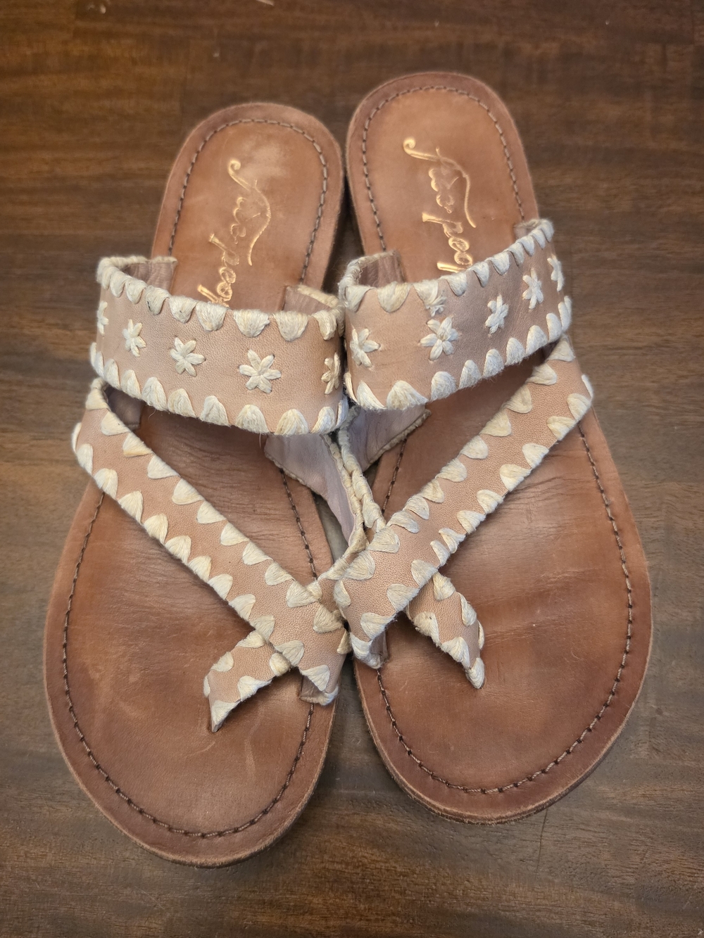Free People Bella Caia Crochet Slide Sandals - Tan/Night Sand Size 38